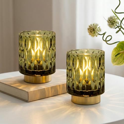 Battery Operated Table Lamp Timer, Small Cordless Lamps Decorative, 2 Green by MJPREMIER