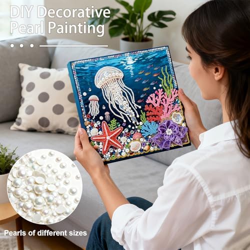 LQCrafK DIY 3D Pearl Art Painting Handcraft Kit for Adults Beginners, Home Wall Decoration, Creative Design Framed Painting with Tools-Jellyfish - Image 3