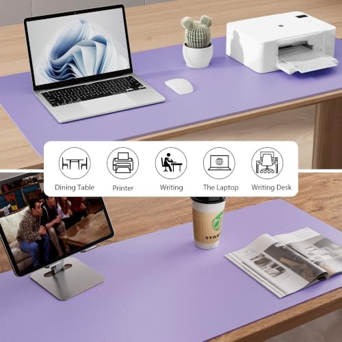 Aothia Faux Leather Desk Mat Mouse Pad, 47.2" x 23.6", Light Purple - Image 3