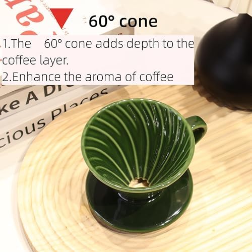 Ceramic Pour Over Coffee Dripper 01 with 50 Pack Filter, Green - Image 4
