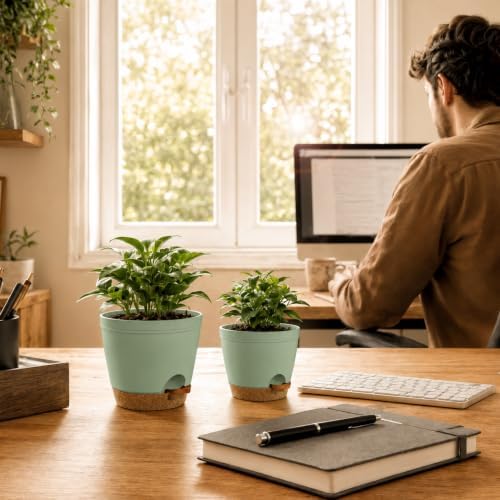 Utopia Home Self Watering Pots for Indoor Plants 6.8"/6.4"/5.9"/5.5"/4.9" Set of 10, Planters for Indoor Plants, Small Multi-Size Flowerpot, Plant Pots with Drainage & Reservoir (Olive Green) - Image 7