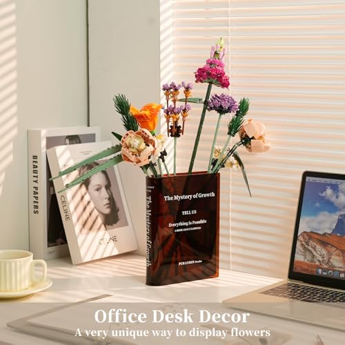 Book Vase for Flowers - Aesthetic Room Decor for Modern Home/Office，Brow - Image 4