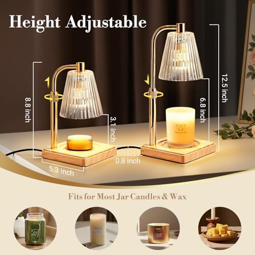 Marycele Candle Warmer Lamp with Timer for Yankee Candles, Adjustable Height Wax Melt Warmer, Birthday Gifts for Mom Women Sister, Vintage Glass Lamp, Christmas Decorations for Home Decor - Image 6
