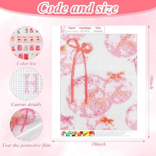 Chunful 6 Pcs Pink Preppy Western Bow Diamond Art for Adults, 10x11.8 - Image 3