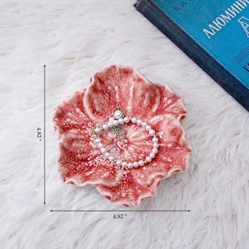 Ceramic Jewelry Dish - Petal Shaped Ring Holder & Key Bowl, Handcrafted Decorative Bowl for Vanity, Dresser, or Entryway, Cute Room Decor & Unique Gift for Women (Kiln Turned Pink) - Image 2