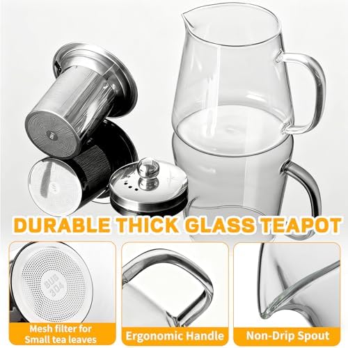Glass Teapot with Stainless Steel Infuser, Borosilicate Glass Tea Maker, Stovetop Safe (950ML) - Image 6