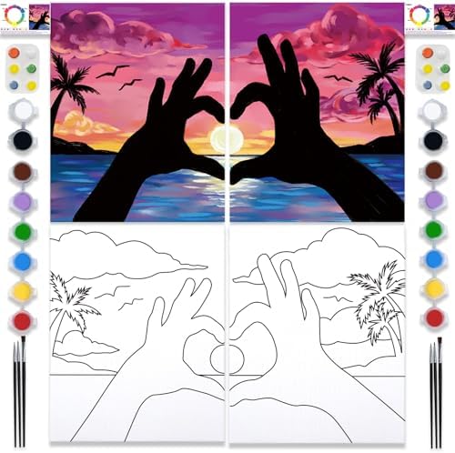 Paint and Sip kit for Adults Finger Heart Pre Drawn Canvas Kits by PAILIM