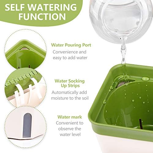 OurWarm Windowsill Herb Planter Box Indoor Set of 3, 10.5 Inch Self Watering Planter Pots with Visual Water Level Window, Modern Plastic Plant Pots for Herbs, Vegetables, Succulents Plants - Image 3