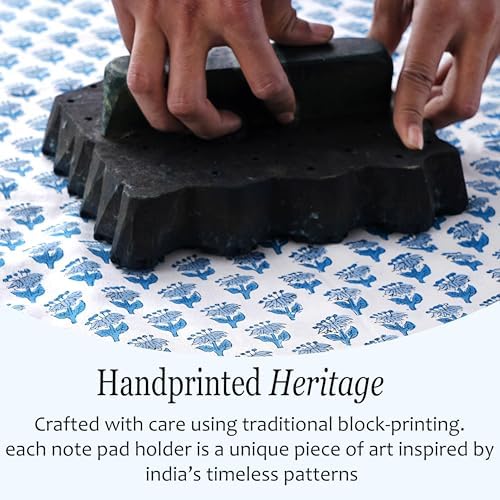 CPC Apatite Blue Block Print Cotton Desk Organizer Sticky Note Holder - Image 3