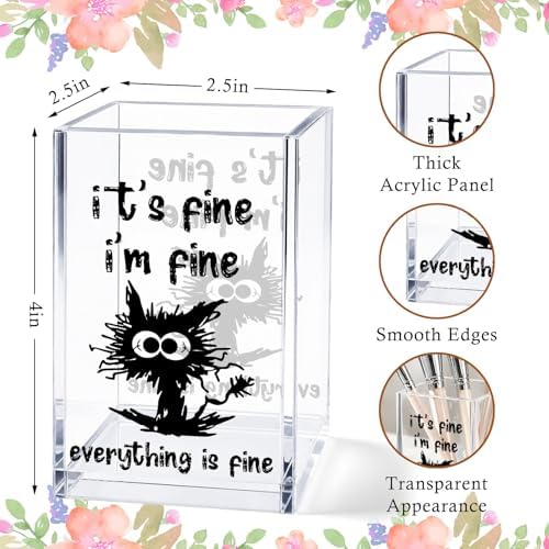Funny Acrylic Pen Holder Cup, “It’s Fine I’m Fine Everything Is Fine” Desk Decor, Cute Pencil Holder Organizer,Office Desk Accessories - Image 3