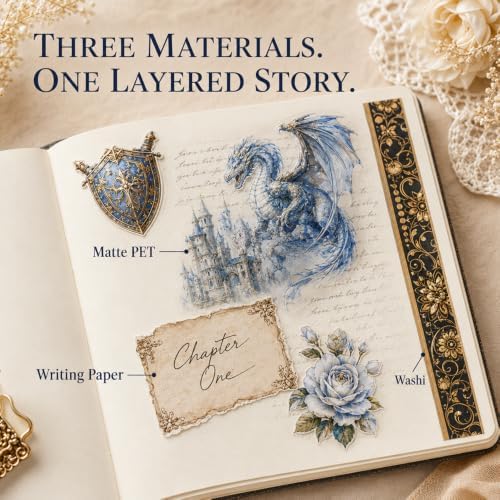 Dwpetzo Medieval Fantasy Sticker Book for Journaling, Collage, A5 Sheets - Image 6