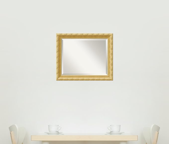 Amanti Art Gold Wall Mirror 24x20 Versailles Gold Rectangle Bathroom Mirror for Wall Decor Living Room, Small Traditional Wood Frame, Hangs Horizonally and Vertically, Bathroom Decor, Beveled Edge