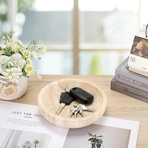 Hipiwe 7.9" Round Key Bowl for Entryway Natural Travertine Stone Tray - Image 7