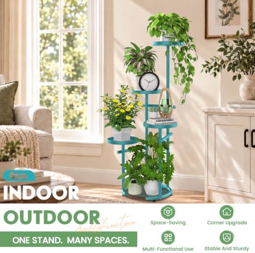 TOSKING Tall 5-Tier Round Metal Corner Plant Stand Indoor, Anti-Tip, Blue - Image 5