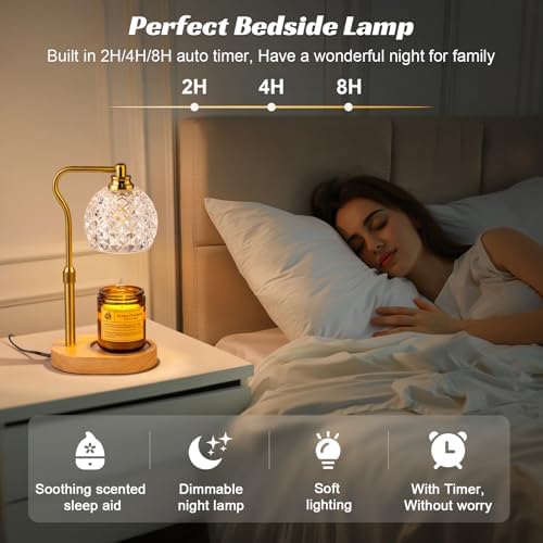 Candle Warmer Lamp, Adjustable Timer & Dimmer Golden Crystal Shade Wax Lamp - Image 5