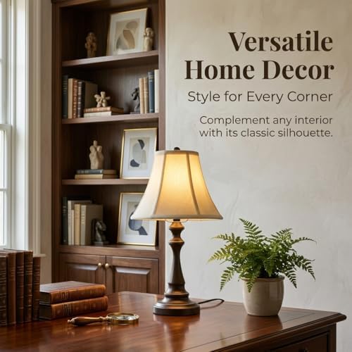 Traditional Table Lamp, Vintage Desk Lamp for Living Room with Fabric Shade, Farmhouse Bedside Lamp Brown Finish for Bedroom Nightstand Office Hotel (Pack-01) - Image 6