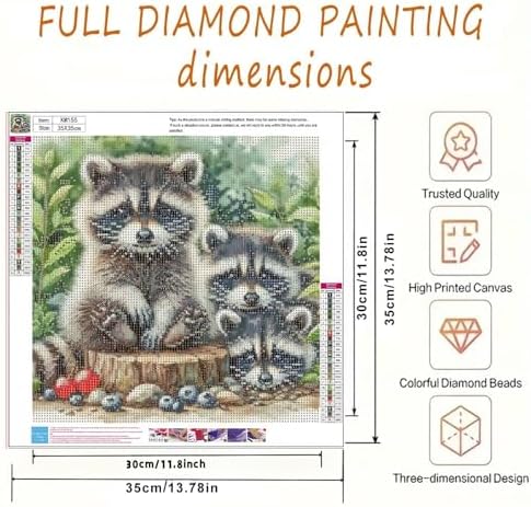 5D Animals Diamond Painting Kits for Adults,Raccoon Family Diamond Art Kits - Image 6