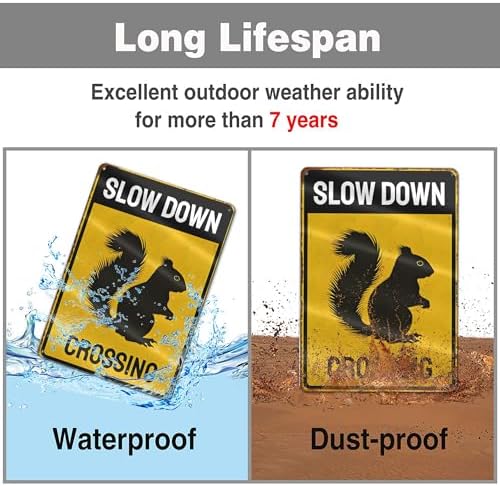 Metal Sign Squirrel Slow Down Crossing Sign Aluminum Metal Tin Signs Warning Sign For Fence Outdoor Yard Wall Decor 8x12 Inch - Image 3