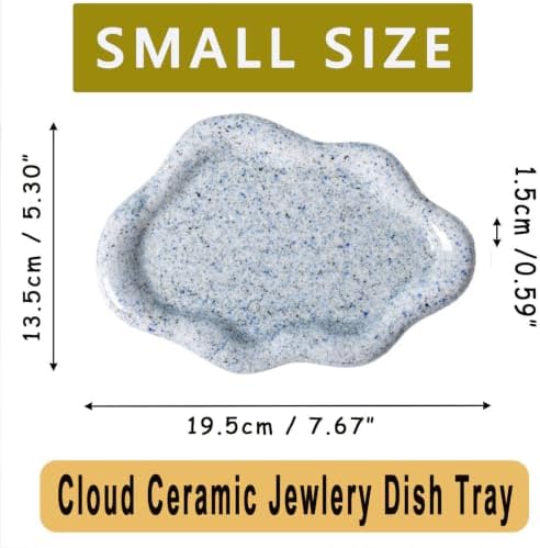 Jewelry Tray for Women, Cloud Shape Ceramic Trinket Dish, Jewelry Organizer Storage Holder for Ring Earring Bracelet Necklace, Ring Tray (Stone Blue) - Image 2