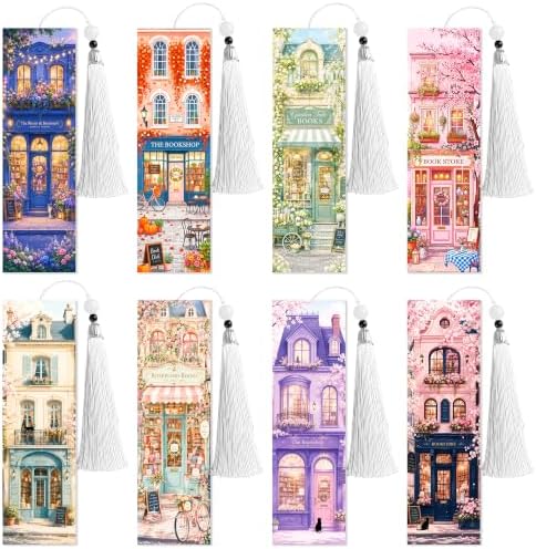 8 Pack Diamond Painting Bookmark of Bookshore Theme with Tassel by CRASHOT