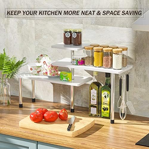ZHWS Bathroom Counter Organizer Corner Shelf – Bathroom Organization Bamboo 3 Tier Spice Rack Makeup Organizer Bookshelf Space Saving Rack Kitchen Office Living Room (White) - Image 5