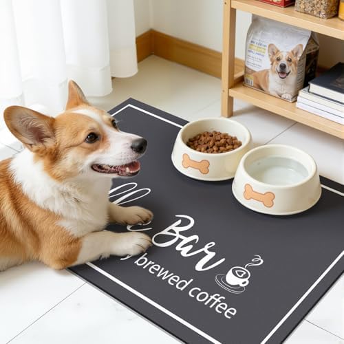 Findosom Dish Drying Mat, 18" x 24" Super Absorbent & Hide Stain Coffee Mat, Cuttable Drying Mat for Kitchen Counter, Coffee Bar Accessories, Under Dish Rack, Coffee Maker, Espresso Machine, DarkGrey - Image 2