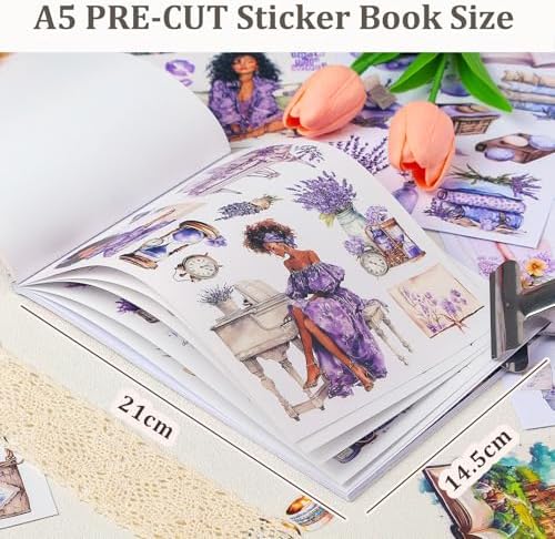 Snycler Sticker Book - 20 Sheets Vintage PET Stickers for Scrapbooking, Junk Journaling, Ephemera, and Decorative Crafts-Song of Lavender - Image 3