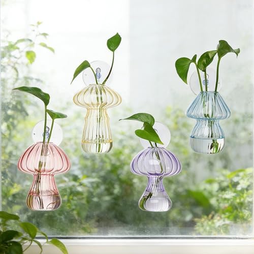 Bunmery Window Propagation Stations, 4 pcs Colored Mushroom Plant Propagation Station with Suction Cups, Easy to Install Window Hanging Planer, Indoor No Nails Glass Vase Terrarium for Plants&Flowers by Unknown