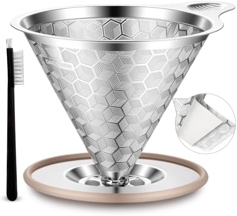 Pour Over Coffee Dripper, Triple-Layer Stainless Steel 800-Mesh Filter #4 by dailybrew