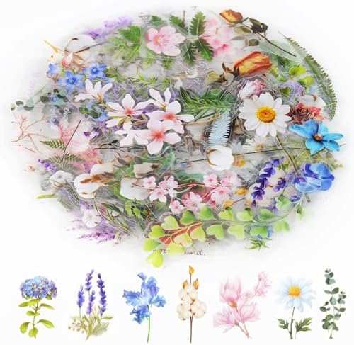 160Pcs Natural Flower Stickers for Scrapbooking,Self-Adhesive Transparent Flower Stickers Scrapbook Supplies Journaling Supplies for Adult Card Making Letters DIY Water Bottle Cards Decoration by Weenkilly