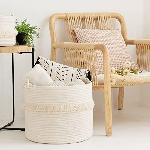 CherryNow 45L Woven Rope Baby Basket with Tassel, 16" x 13", Off-White - Image 5