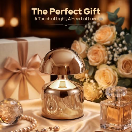 Mini Mushroom Rechargeable Table Lamp Cordles, Gold, 2 Pack - Image 6