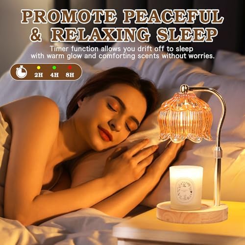 Funistree Flower Candle Warmer Lamp with Timer, Dimmable Candle Lamp Warmer, Christmas Birthday Gifts for Women Mom Her, Housewarming Home Decor, Lotus Wax Warmer for Yankee Candles - Warm Amber - Image 5