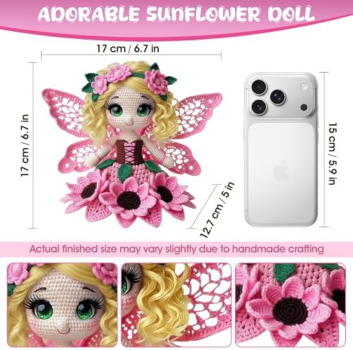 Morcolplus Sunflower Crochet Kit for Beginners & Adults, Amigurumi Crochet Flower Starter Kit with Video Tutorials, DIY Yarn Craft Kit, Handmade Sunflower Doll Gift for Women & Home Decor (Pink) - Image 4