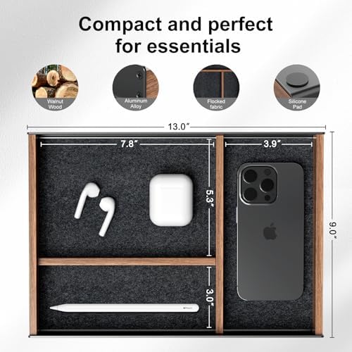 UPERGO Walnut & Aluminum Valet Tray, Desk Drawer Organizer Tray for Desk - Image 6