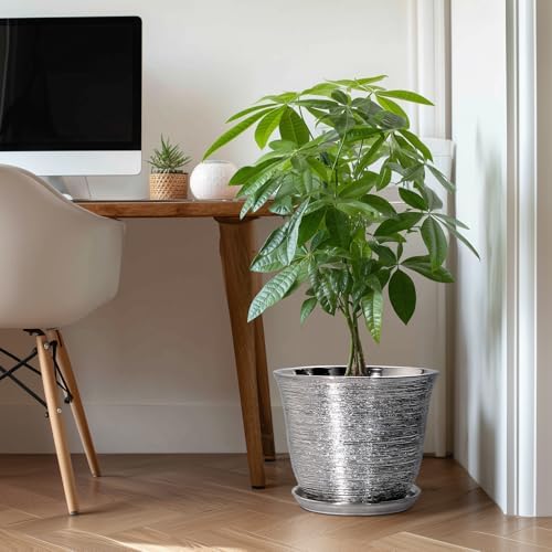 Ceramic Planter, 12 Inch Pots for Plants Indoor, Silver - Image 3