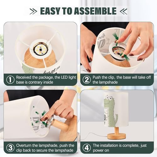 Positive Quoted Cute Crocodile Inspirational Bedside Table Lamps with USB Port for Bedroom LampSmall Nightstand Lamp Sturdy Linen Shade Wooden Base Decorative Lamps for Nursery Kids Reading Dorm Home - Image 6