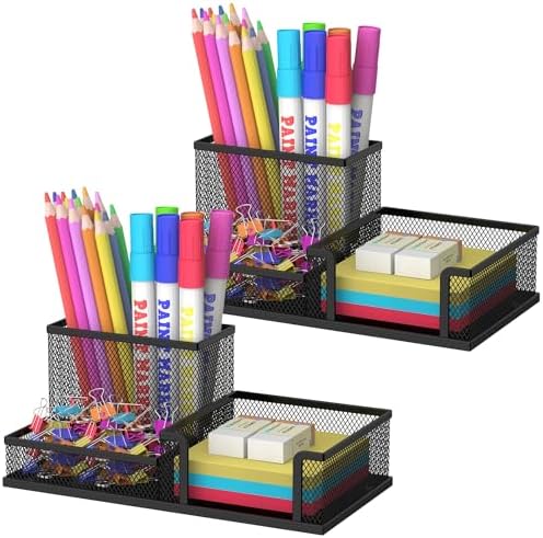 SUPEASY Pen Holder Desk Organizer, 2Pack Office Supplies Pencil Holder with 3 Compartments, Desk Accessories and Workspace Organizers for Home School Classroom, Black by SUPEASY