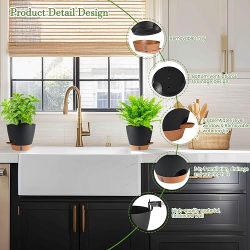Self Watering Pots for Inoor Ourdoor Plants 8/7/6.5/6/5" Plastic Planters - Image 5