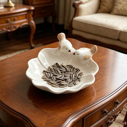 Ceramic Jewelry Tray Trinket Dish, Cute Bird & Lotus Leaf Design, Ring Holder, Seasoning Condiment Dish, Aesthetic Vanity Desk Decor for Bedroom Bathroom (white) - Image 7