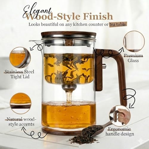MIIKA Magic Glass Tea Pot with Infuser for Loose Tea – Bottom Dispense Stainless Steel Strainer, Borosilicate Glass, Elegant Tea Scoop, Protective Base and Drip-Free, Easy-to-Clean Design - Image 2