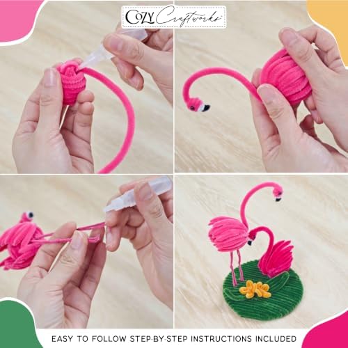 WeVeel Cozy Craftworks Chenille Stem Animal Craft Kit for Adults – CC Love Birds & Flamingos Bundle – Relaxing DIY Arts & Crafts Kit with All Supplies - Image 3
