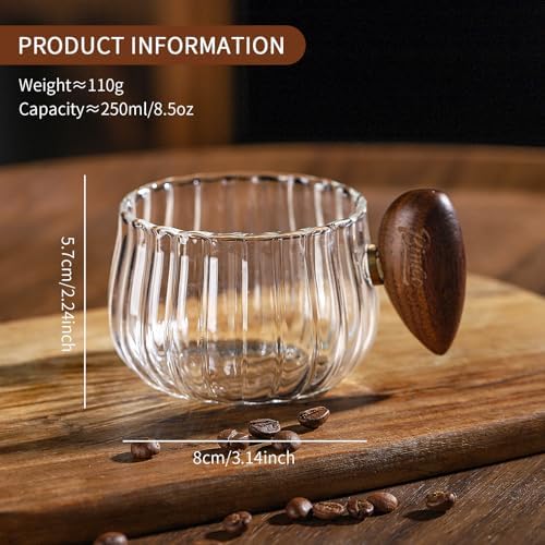 Bincoo Iced Coffee Cups Set of 2,Clear Glass Coffee Mug Set Latte Glasses,250ml Cappuccino Mugs Espresso Coffee Cups with Handle - Image 3