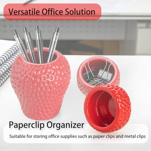 Strawberry Ceramic Pen Holder & Paper Clip Tray Set of 2 - Image 6