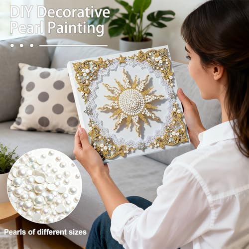 Pearl Art Kits Painting for Adults, DIY Mindfulness Therapy with Framed Canvas and Tools, Beginner Wall Decor-Sun - Image 2