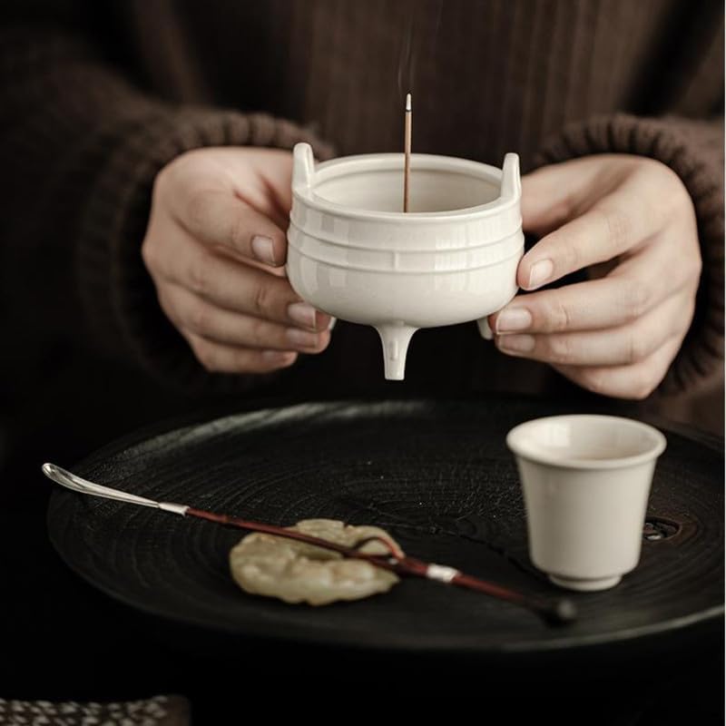 Incense Holder Modern Minimalist Circular Incense Stick Burner for Cones or Sticks for Yoga & Meditation, Enhance Atmosphere,Ceramic Ash Catcher White-8 - Image 6