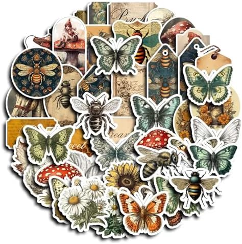 50Pcs Vintage Stickers,Waterproof Vinyl Aesthetic Decorative Sticker Scrapbooking Supplies for Adult Card Making Letters Planner Journaling Junk Journal DIY Water Bottles Cards Art Craft.Butterfly by Bestartsuppliesforyou