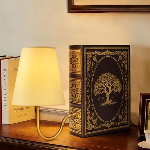 AELS Vintage Bookshelf Lamp with Bulb, 3-Color Touch Control Dimmable Table Lamp with Linen Shade, Modern Bookend Lamp for Bedroom, Office & Bookshelf Decor, Tree of Life Brown & Gold by AELS
