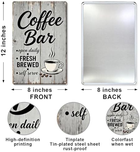 Coffee Bar Metal Tin Self Serve Fresh Brewed Open Daily Sign - Image 2