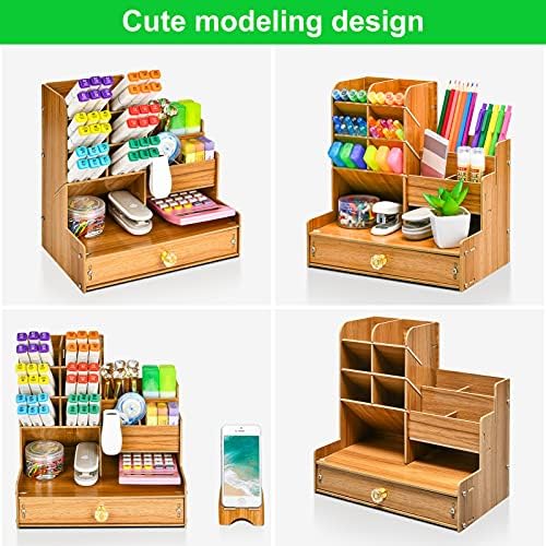 Marbrasse Upgraded Wooden Pencil Holder, Pen Organizer for Desk, Easy Assembly, Art Supply Organizer, Desktop Stationary (Cherry) - Image 5